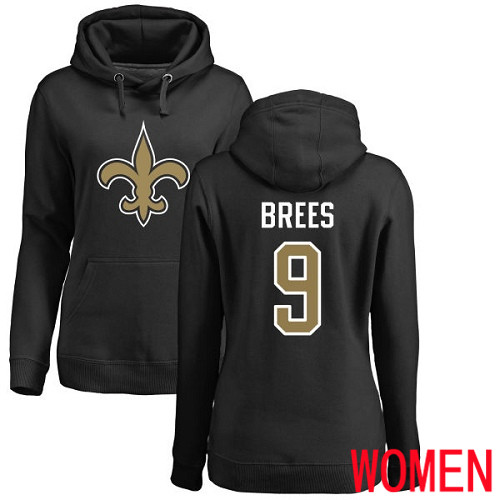 New Orleans Saints Black Women Drew Brees Name and Number Logo NFL Football #9 Pullover Hoodie Sweatshirts